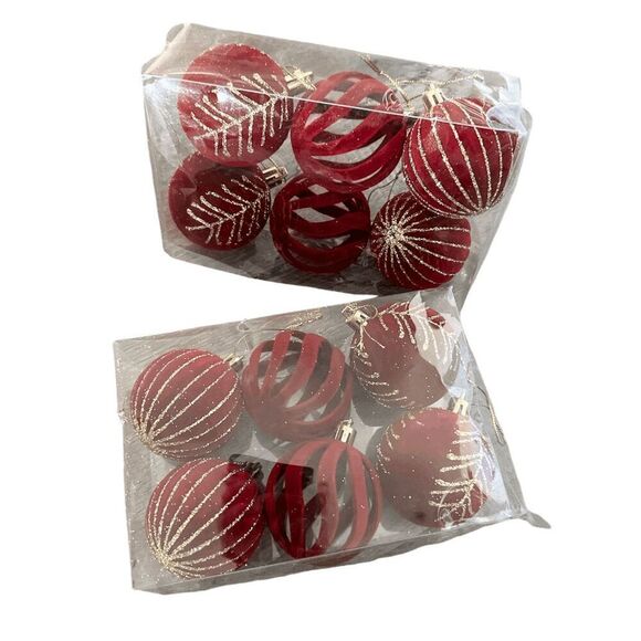 Brand New Burgundy Velvet Christmas Ornament Set of 6, Christmas Hanging Ornamen - Picture 6 of 7